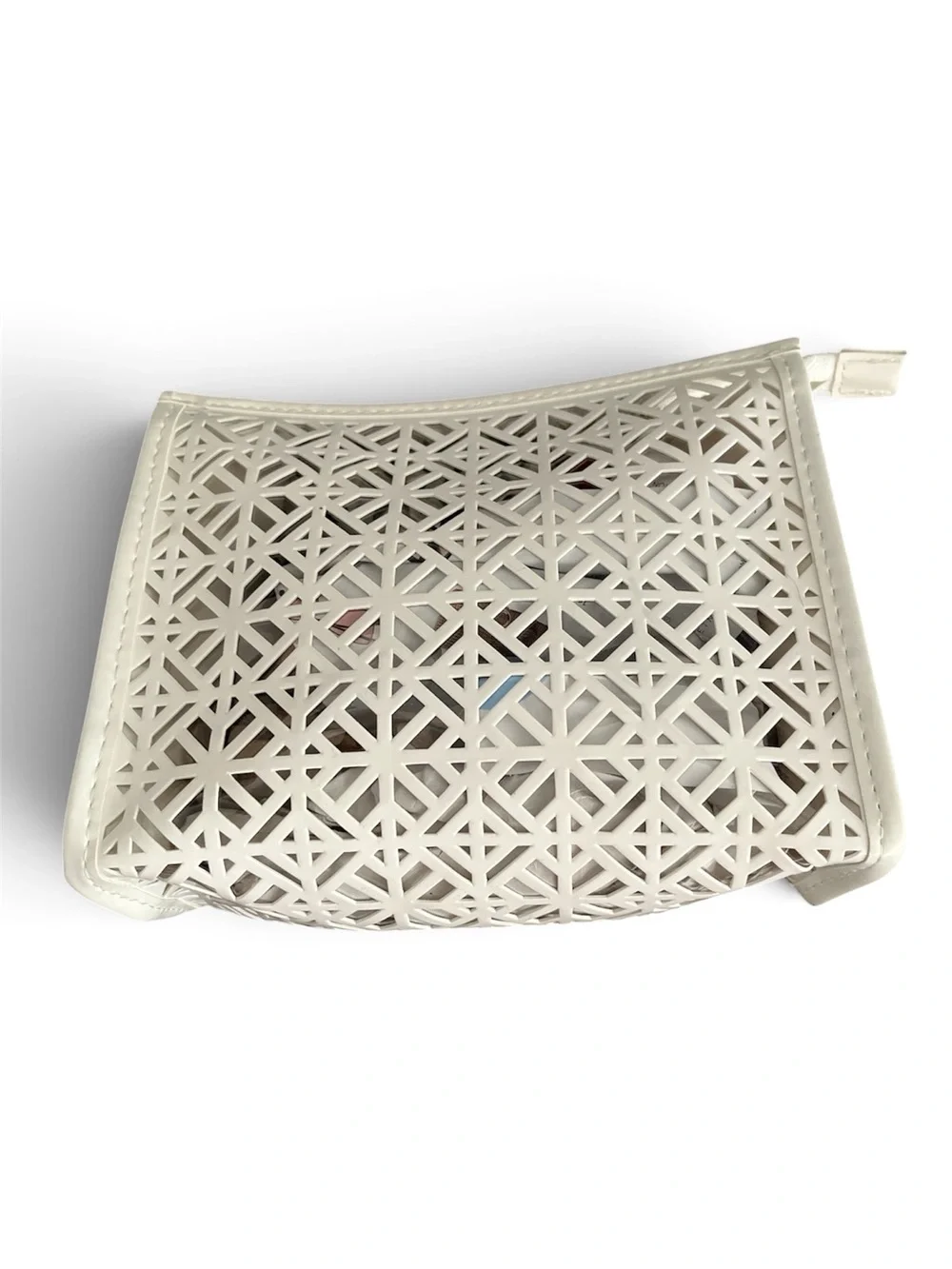 Tory Burch Ivory Laser-Cut Leather Makeup Pouch